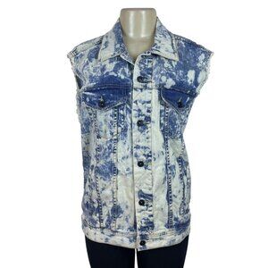 Chor Clothing Co. Womens Blue Bleach Wash Denim Sleeveless Jacket Sz L - New
